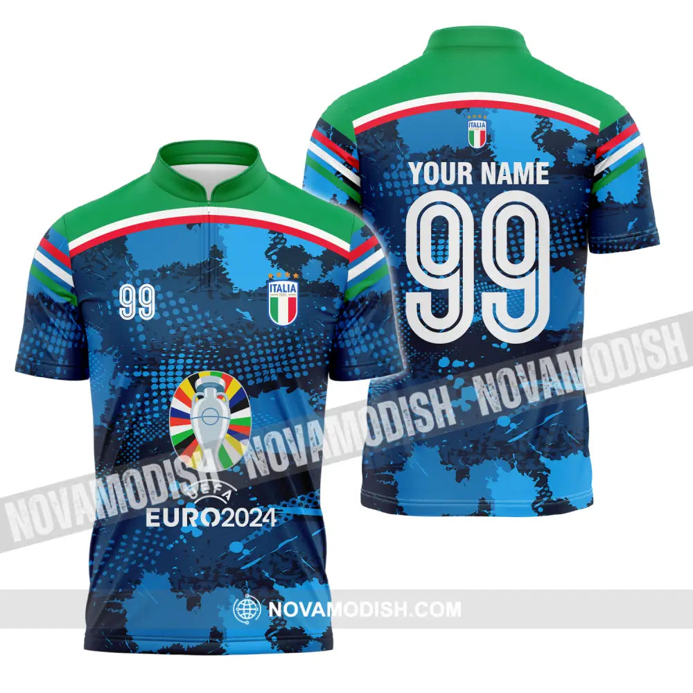 Unisex Shirt - Custom Name And Number Euro 2024 Cup Shirt Italia National Team Zipper Polo Shirt / S T-shirt