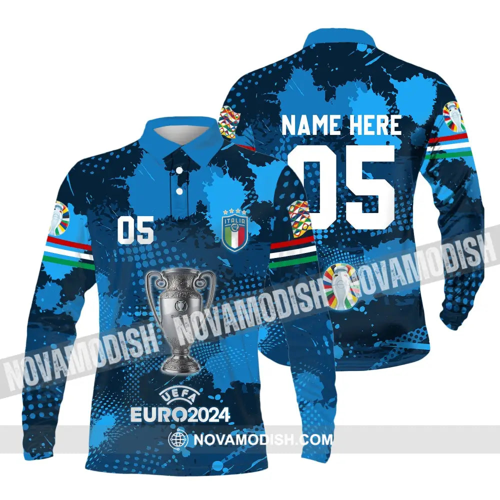 Unisex Shirt - Custom Name And Number Euro 2024 Shirt Cup Of Italia National Team Shirt Long Sleeve Polo / S T-shirt