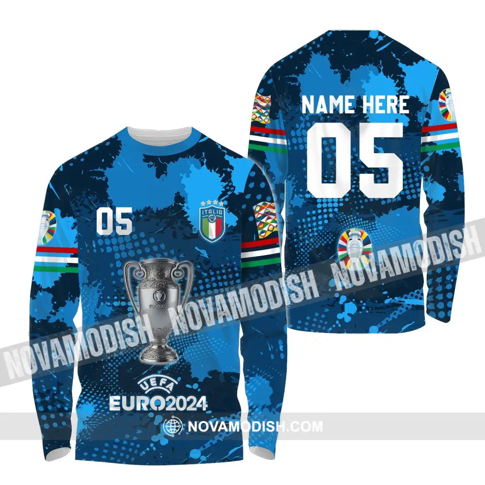 Unisex Shirt - Custom Name And Number Euro 2024 Shirt Cup Of Italia National Team Shirt Long Sleeve Shirt / S T-shirt