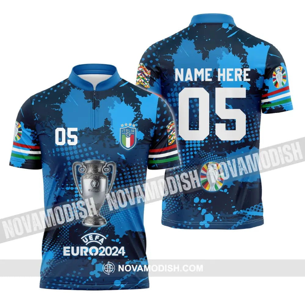 Unisex Shirt - Custom Name And Number Euro 2024 Shirt Cup Of Italia National Team Shirt Zipper Polo Shirt / S T-shirt