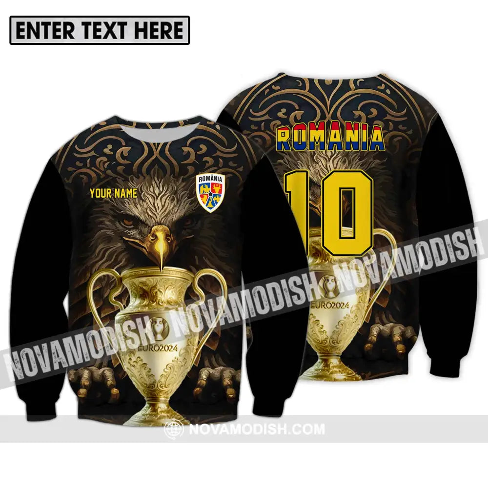 Unisex Shirt - Custom Name And Number Euro 2024 Cup Shirt Romania Team Long Sleeve / S T-shirt