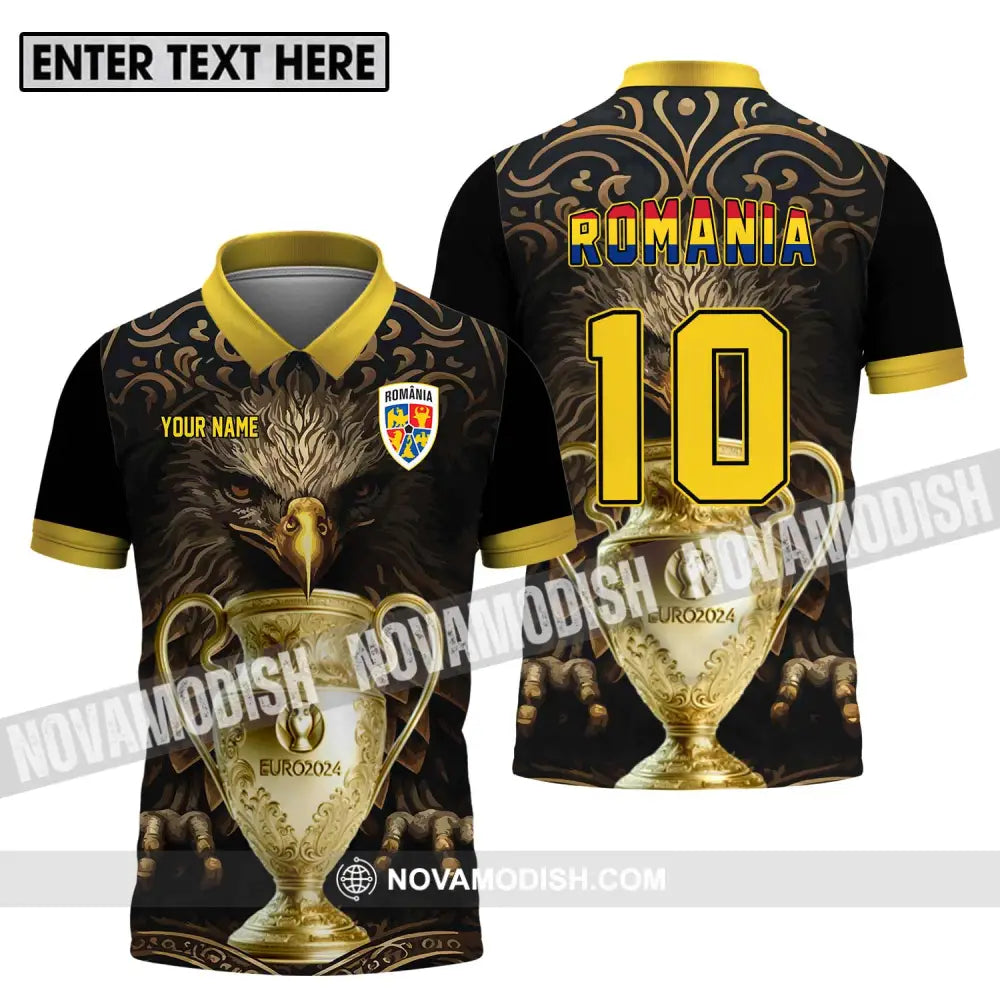 Unisex Shirt - Custom Name And Number Euro 2024 Cup Shirt Romania Team Polo Shirt / S T-shirt