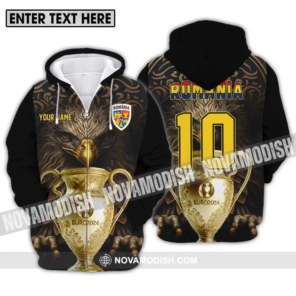 Unisex Shirt - Custom Name And Number Euro 2024 Cup Shirt Romania Team Zipper Hoodie / S T-shirt