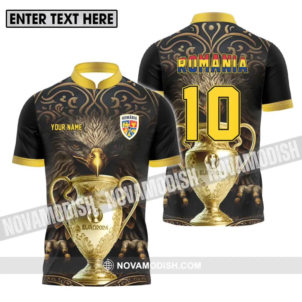 Unisex Shirt - Custom Name And Number Euro 2024 Cup Shirt Romania Team Zipper Polo Shirt / S T-shirt
