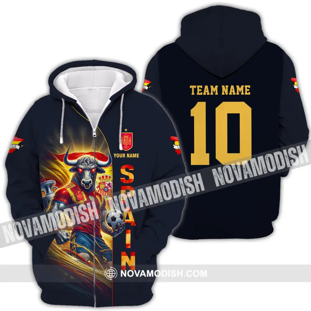 Unisex Shirt - Custom Name And Number Shirt Euro 2024 Cup Spain Team Zipper Hoodie / S T-shirt