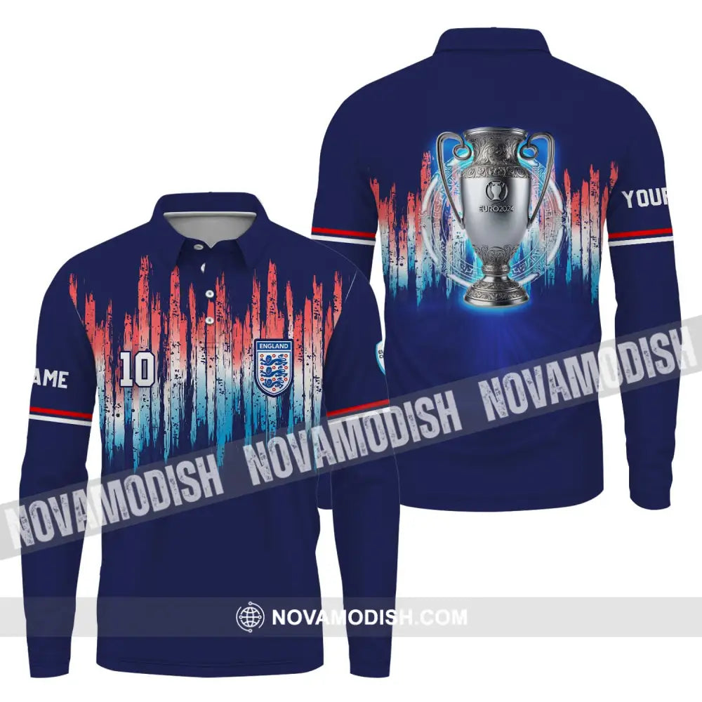 Unisex Shirt - Custom Name And Number Shirt Euro 2024 England Cup Shirt Long Sleeve Polo / S T-shirt