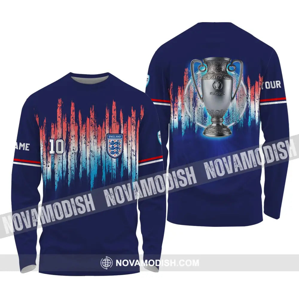 Unisex Shirt - Custom Name And Number Shirt Euro 2024 England Cup Shirt Long Sleeve Shirt / S T-shirt