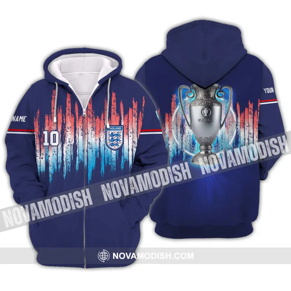 Unisex Shirt - Custom Name And Number Shirt Euro 2024 England Cup Shirt Zipper Hoodie / S T-shirt