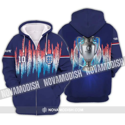 Unisex Shirt - Custom Name And Number Shirt Euro 2024 England Cup Shirt Zipper Hoodie / S T-shirt