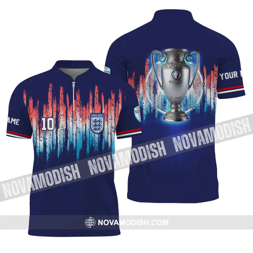 Unisex Shirt - Custom Name And Number Shirt Euro 2024 England Cup Shirt Zipper Polo Shirt / S T-shirt