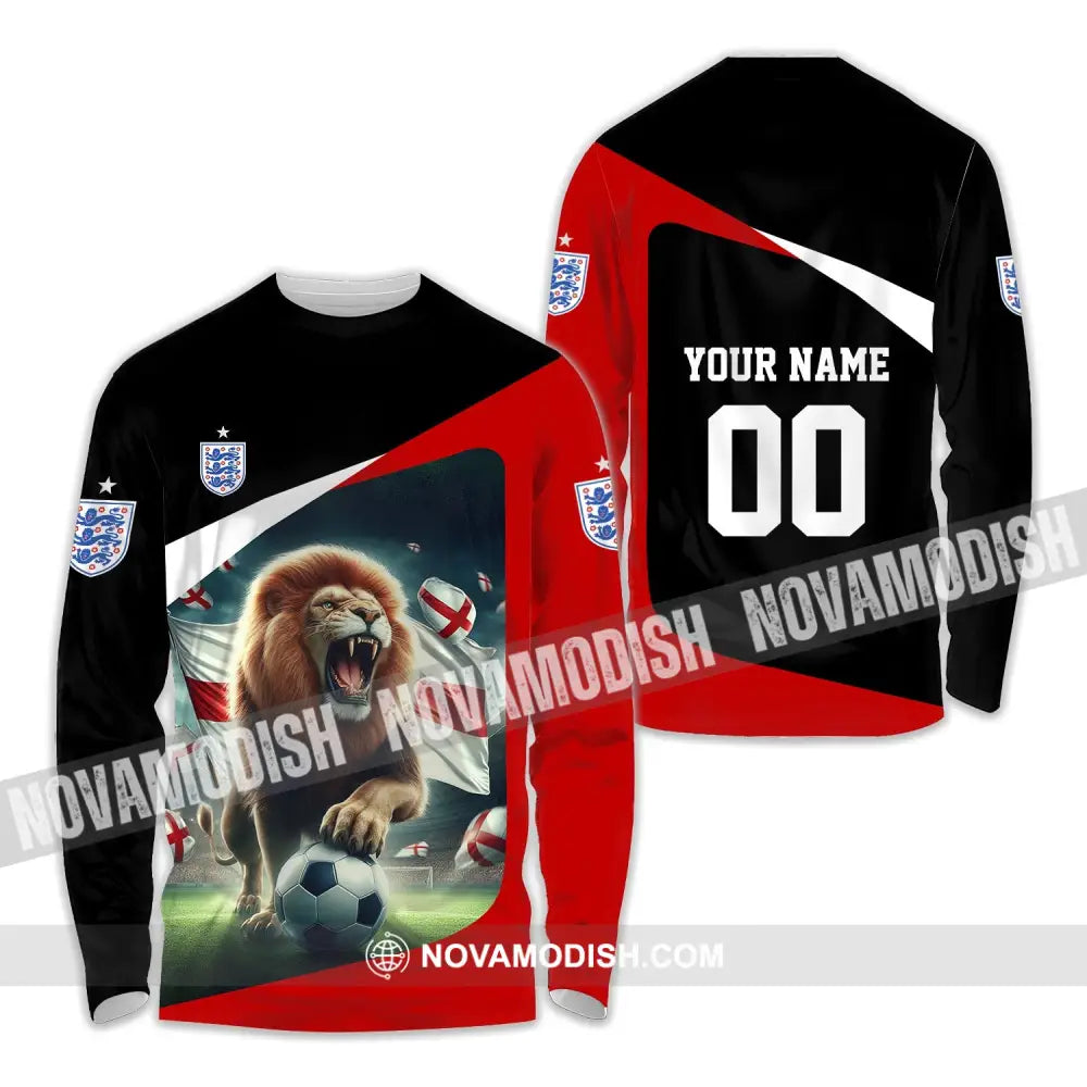 Unisex Shirt - Custom Name And Number Euro 2024 England Lion Line Shirt Long Sleeve Shirt / S T-shirt