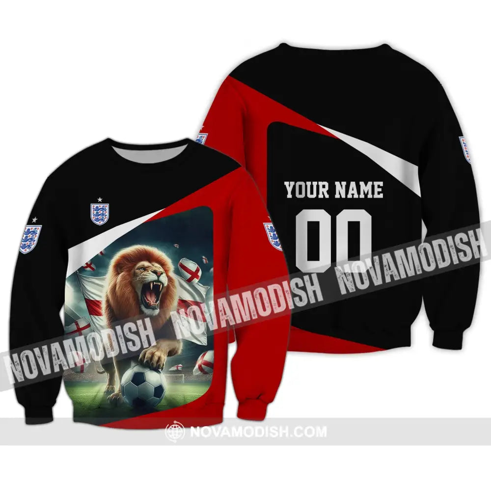 Unisex Shirt - Custom Name And Number Euro 2024 England Lion Line Shirt Long Sleeve / S T-shirt