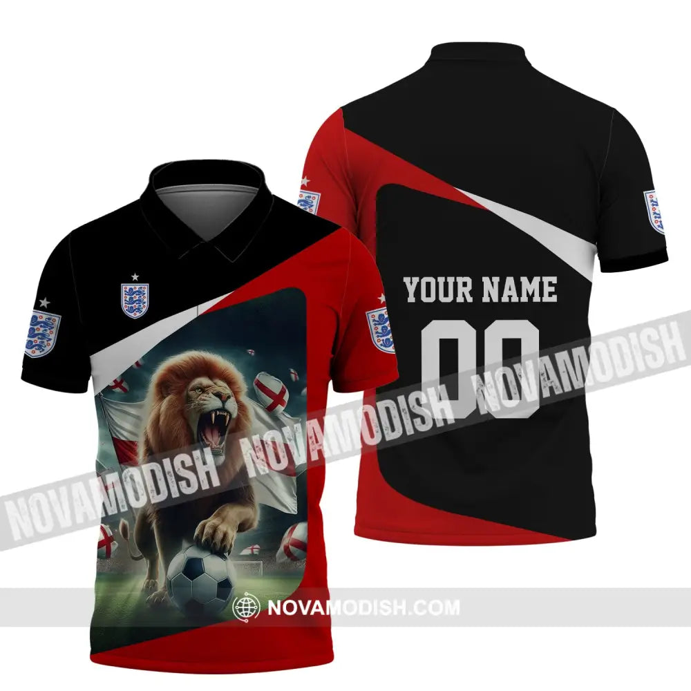 Unisex Shirt - Custom Name And Number Euro 2024 England Lion Line Shirt Polo Shirt / S T-shirt