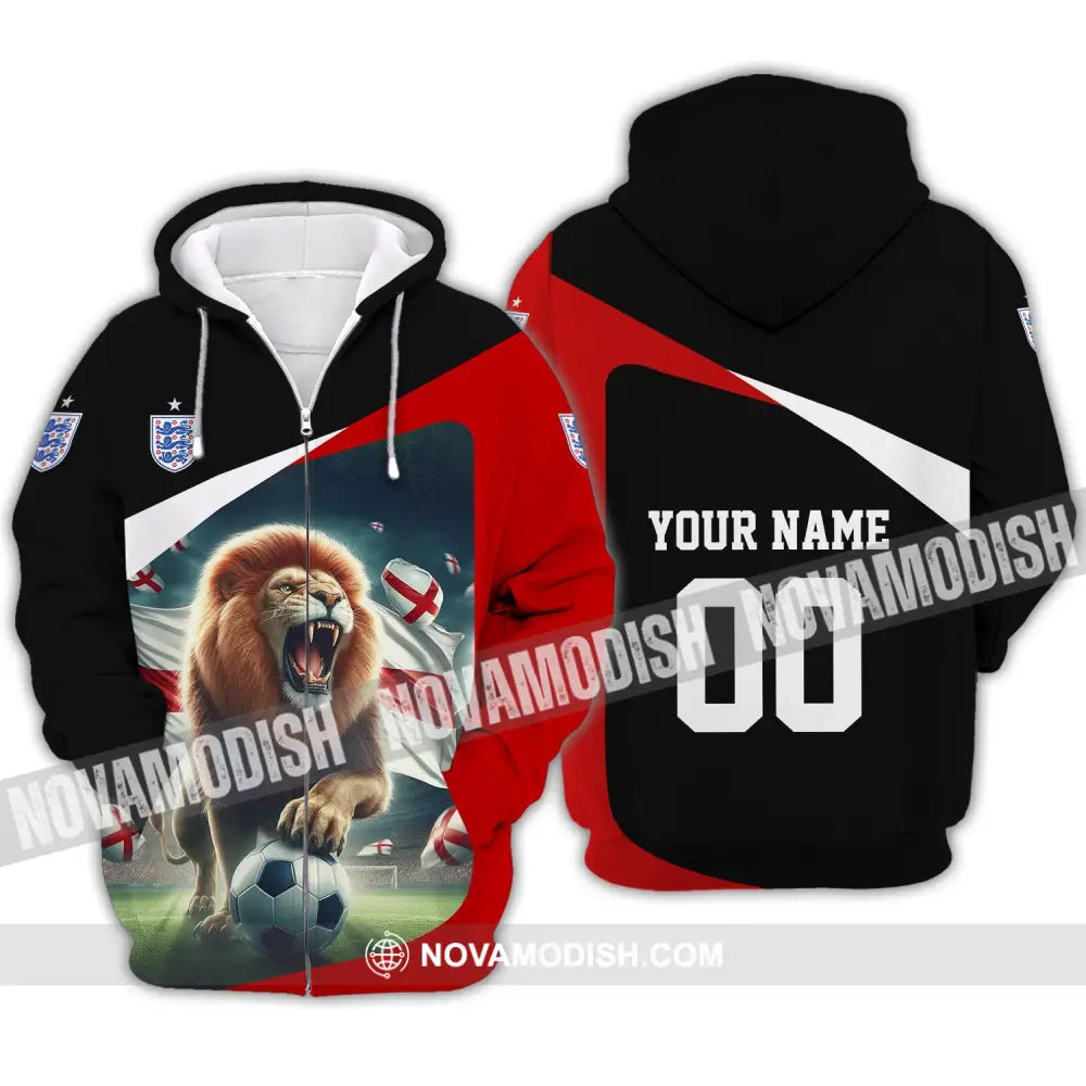 Unisex Shirt - Custom Name And Number Euro 2024 England Lion Line Shirt Zipper Hoodie / S T-shirt