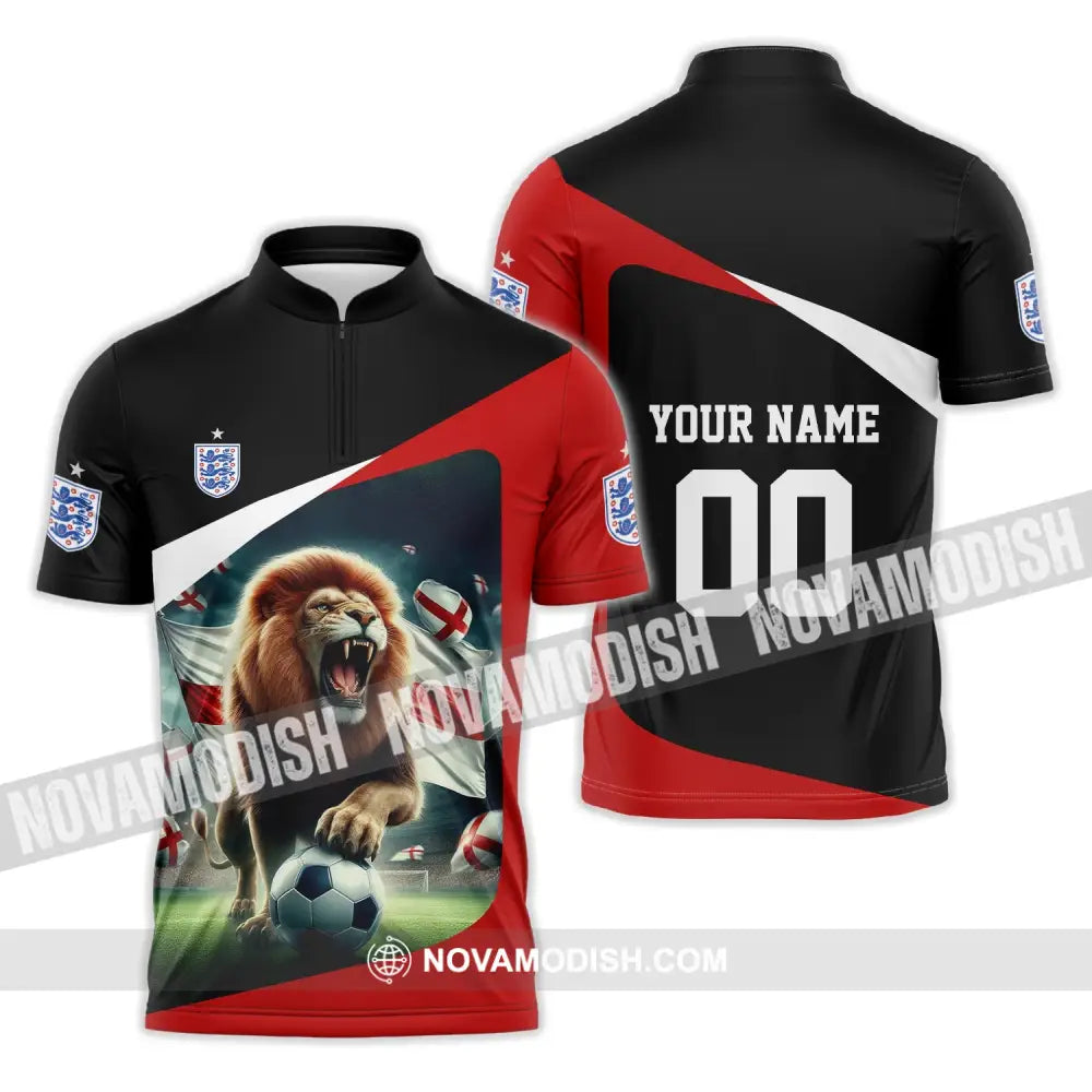 Unisex Shirt - Custom Name And Number Euro 2024 England Lion Line Shirt Zipper Polo Shirt / S T-shirt