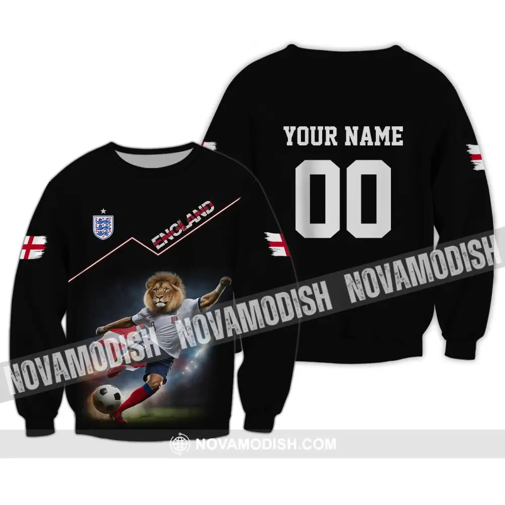 Unisex Shirt - Custom Name And Number Euro 2024 England Lion Shirt Long Sleeve / S T-shirt