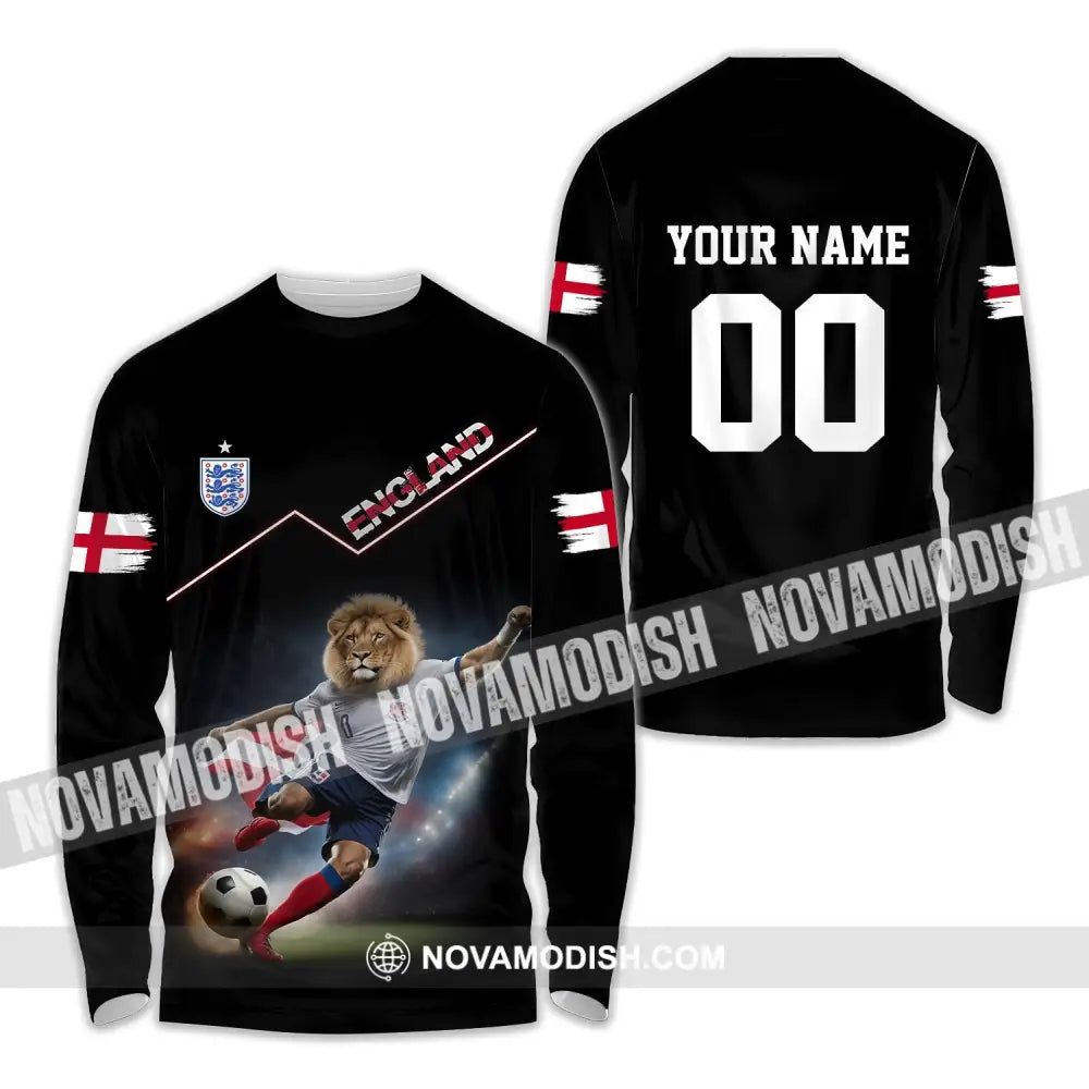 Unisex Shirt - Custom Name And Number Euro 2024 England Lion Shirt Long Sleeve Shirt / S T-shirt