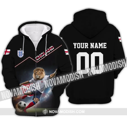 Unisex Shirt - Custom Name And Number Euro 2024 England Lion Shirt Zipper Hoodie / S T-shirt