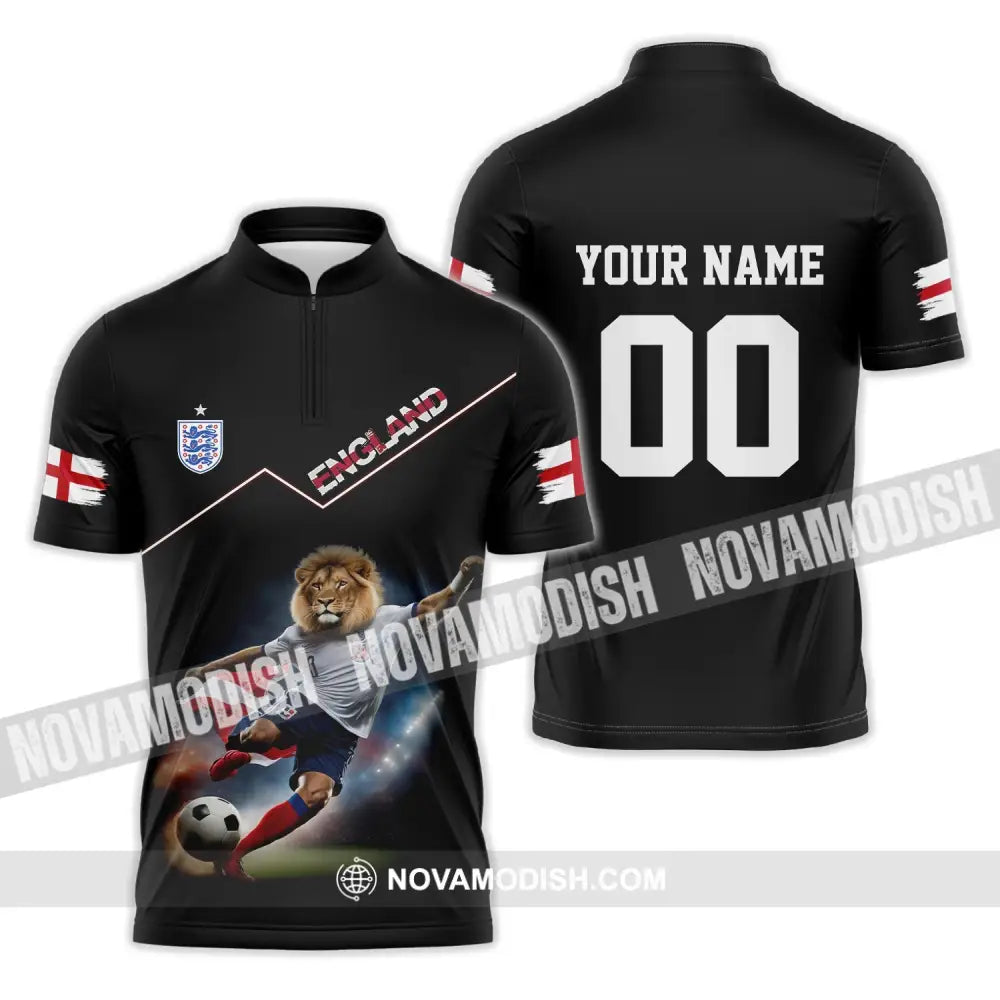 Unisex Shirt - Custom Name And Number Euro 2024 England Lion Shirt Zipper Polo Shirt / S T-shirt
