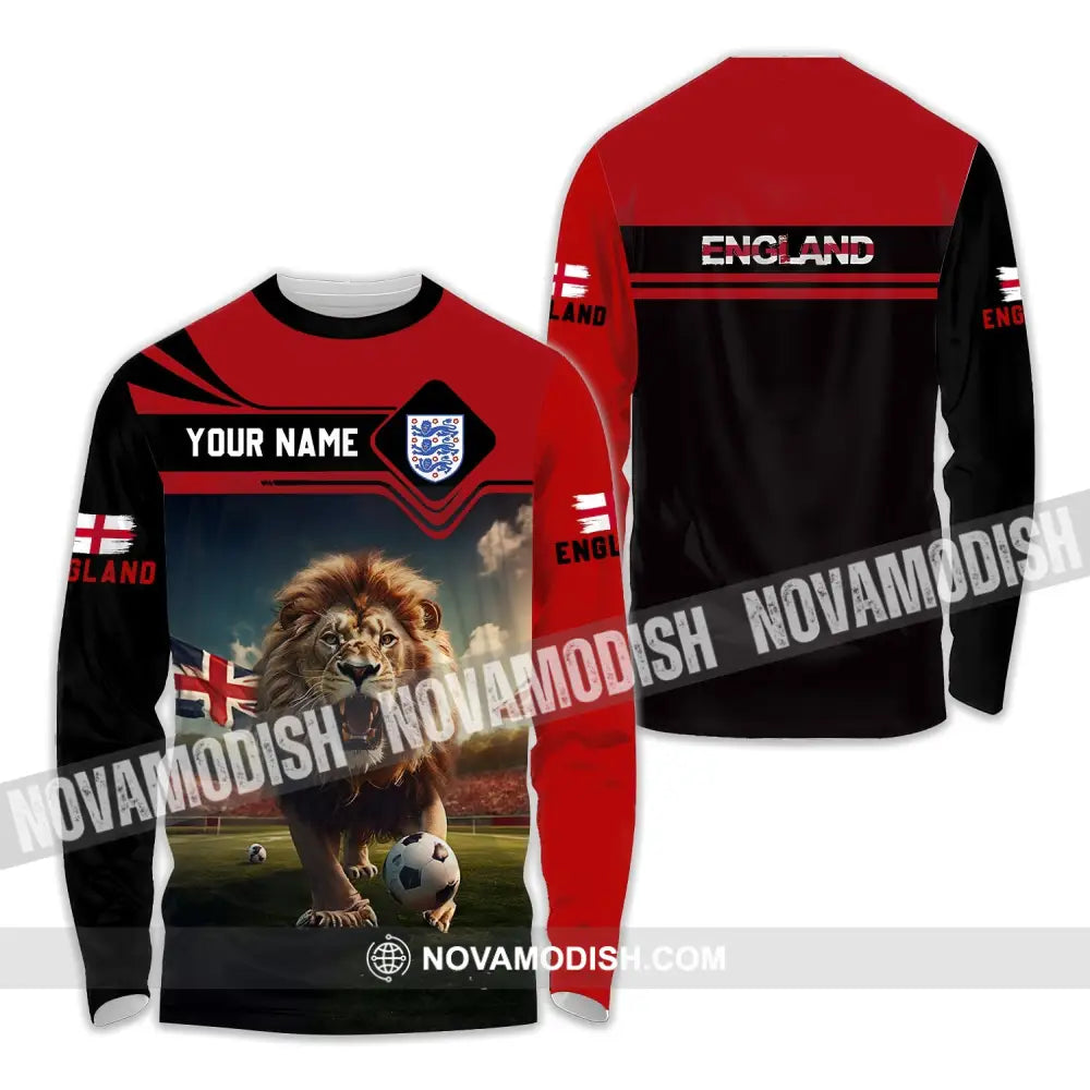 Unisex Shirt - Custom Name And Number Euro 2024 England Team Lover Lion Shirt Long Sleeve Shirt / S T-shirt