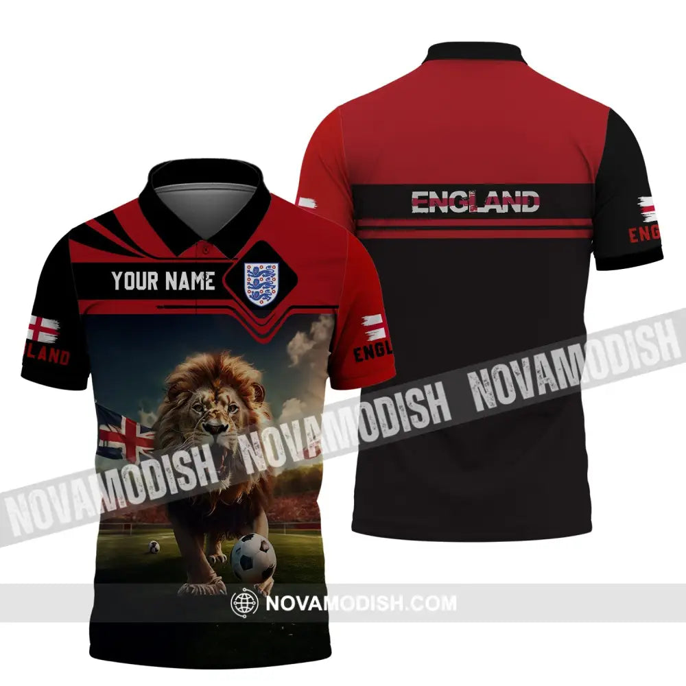 Unisex Shirt - Custom Name And Number Euro 2024 England Team Lover Lion Shirt Polo Shirt / S T-shirt