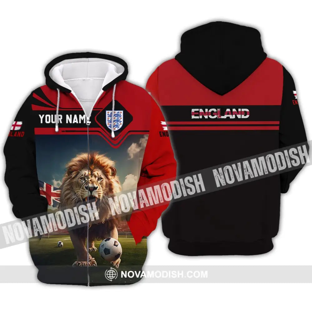 Unisex Shirt - Custom Name And Number Euro 2024 England Team Lover Lion Shirt Zipper Hoodie / S T-shirt