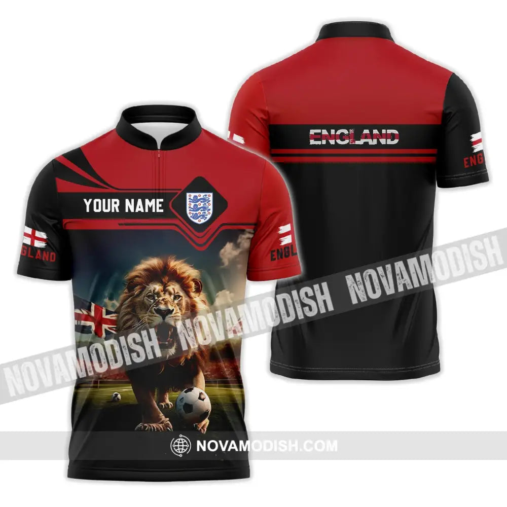 Unisex Shirt - Custom Name And Number Euro 2024 England Team Lover Lion Shirt Zipper Polo Shirt / S T-shirt