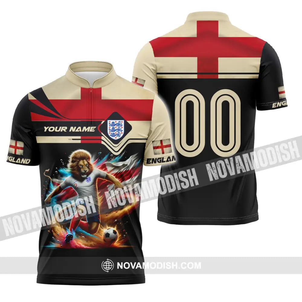 Unisex Shirt - Custom Name And Number Euro 2024 Shirt England Zipper Polo Shirt / S T-shirt