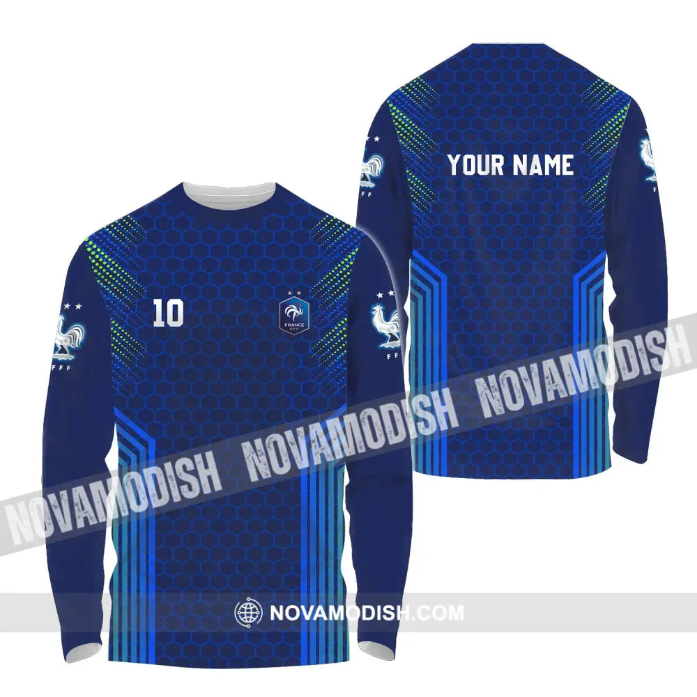 Unisex Shirt - Custom Name And Number Shirt Euro 2024 Shirt FFF France National Team Long Sleeve Shirt / S T-shirt