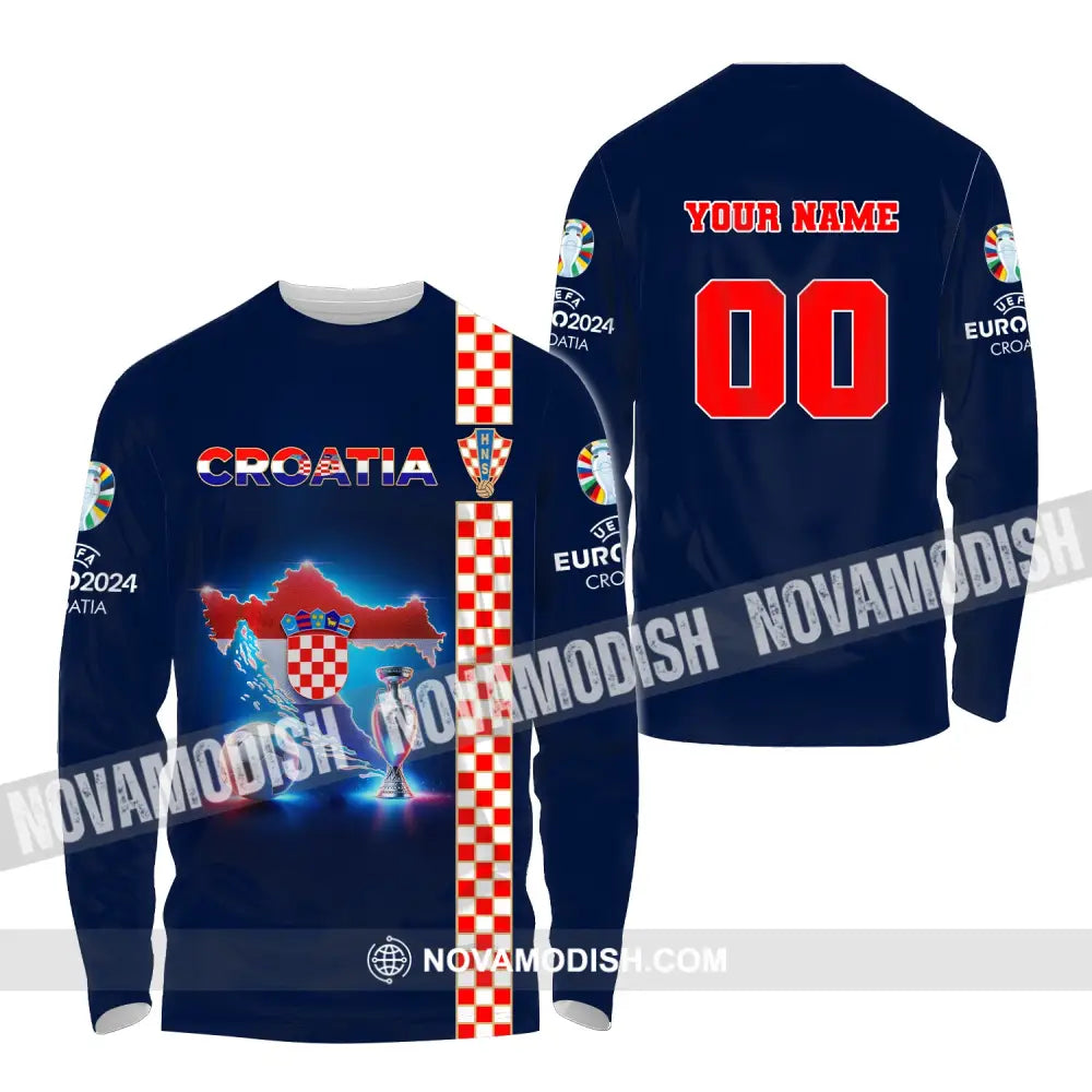 Unisex Shirt Custom Name And Number Euro 2024 Football Croatia Polo Hoodie Long Sleeve / S T-Shirt