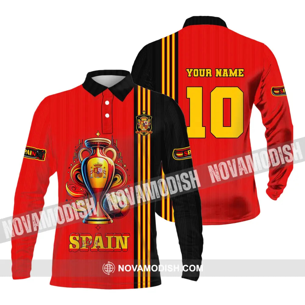 Unisex Shirt Custom Name And Number Euro 2024 Football Spain Polo Hoodie Long Sleeve / S T-Shirt