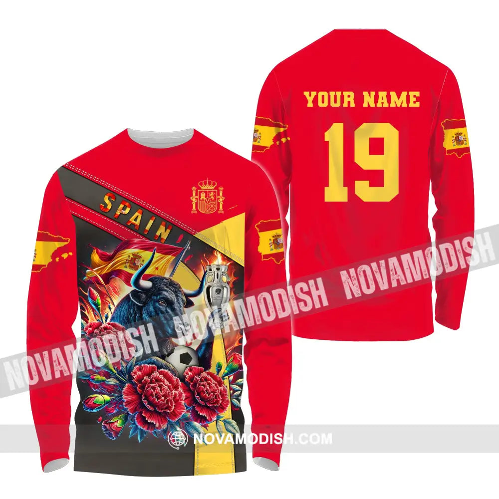 Unisex Shirt Custom Name And Number Euro 2024 Football Spain Polo Hoodie Long Sleeve / S T-Shirt