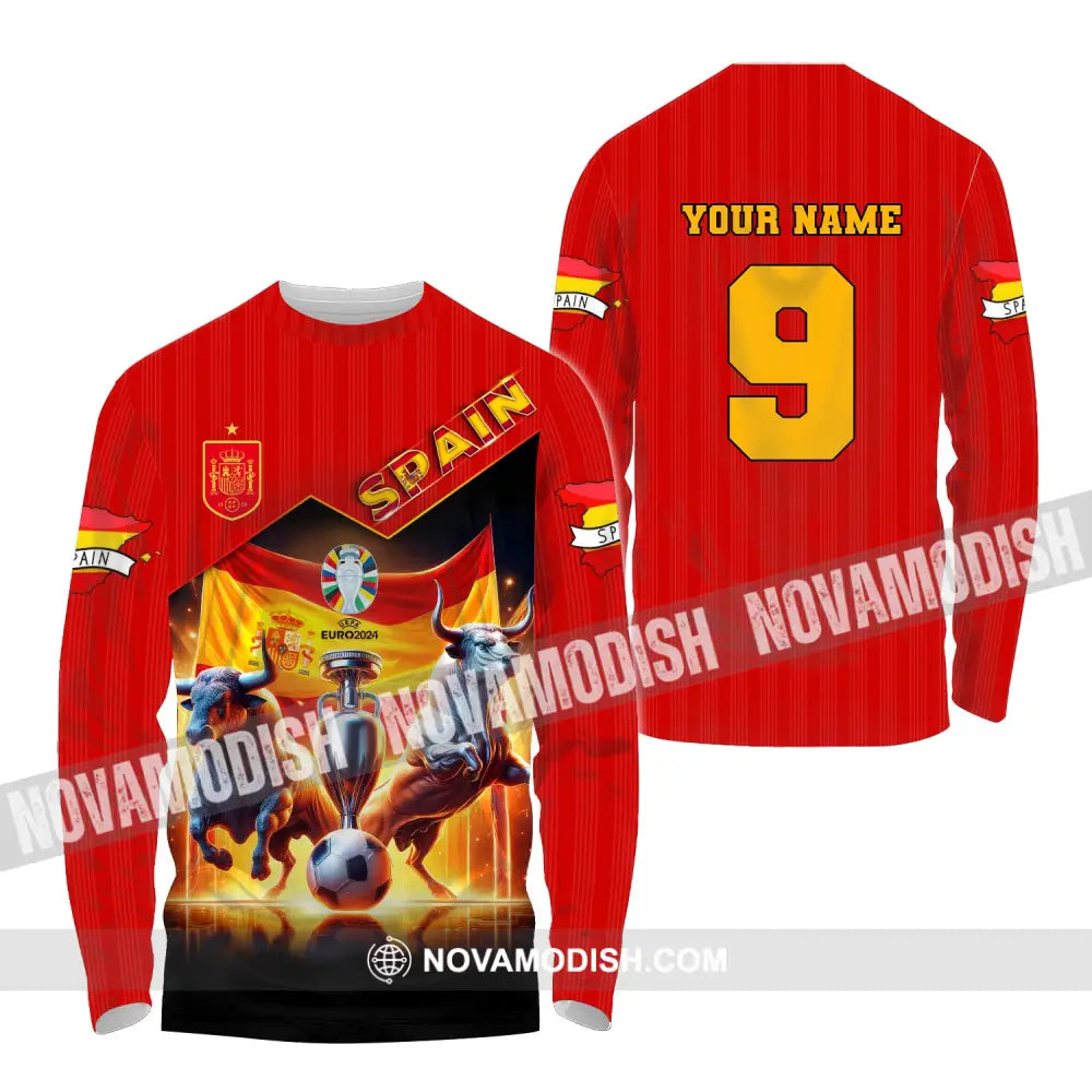 Unisex Shirt Custom Name And Number Euro 2024 Football Spain Polo Hoodie Long Sleeve / S T-Shirt