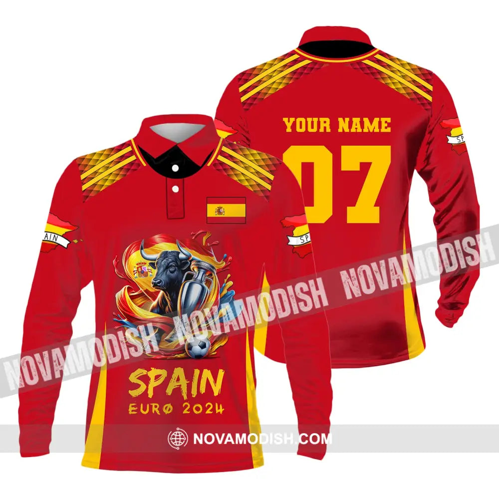 Unisex Shirt Custom Name And Number Euro 2024 Football Spain Polo Hoodie Long Sleeve / S T-Shirt