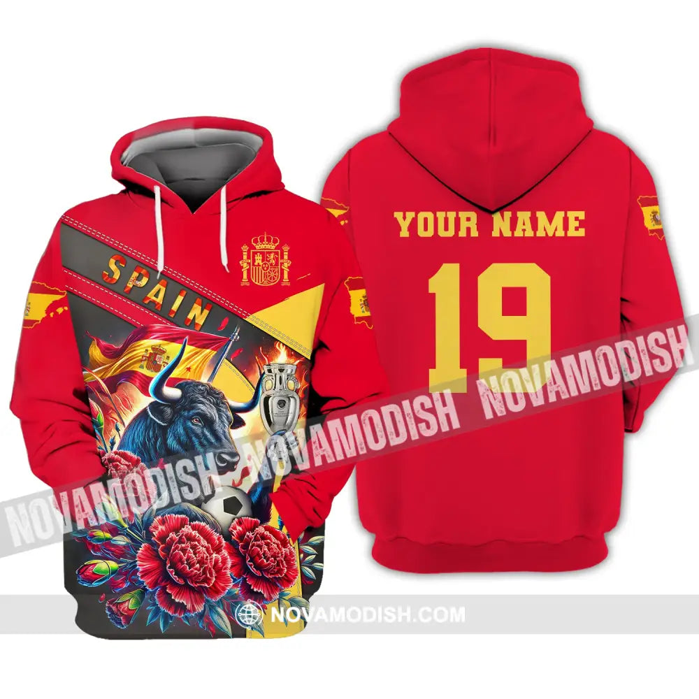 Unisex Shirt Custom Name And Number Euro 2024 Football Spain Polo Hoodie Long Sleeve / S T-Shirt