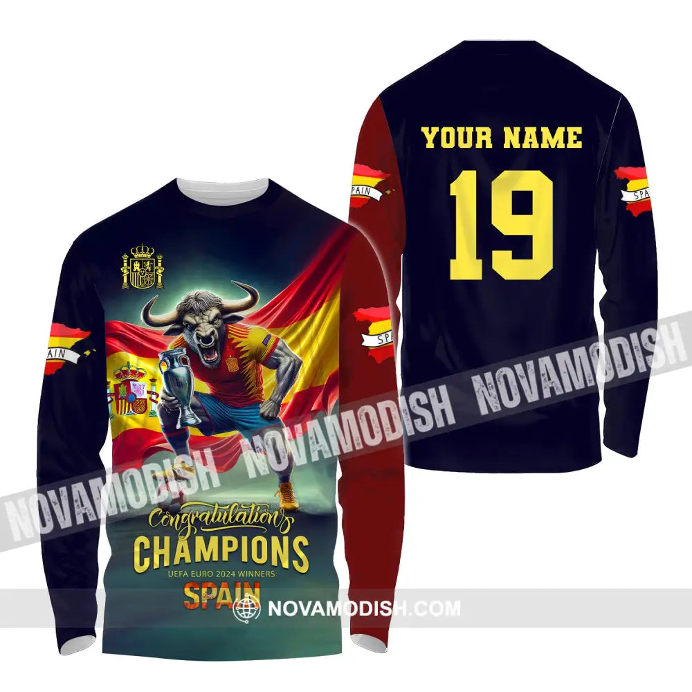 Unisex Shirt Custom Name And Number Euro 2024 Football Spain Polo Hoodie Long Sleeve / S T-Shirt