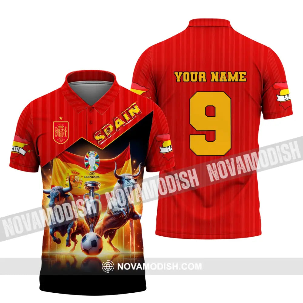 Unisex Shirt Custom Name And Number Euro 2024 Football Spain Polo Hoodie Long Sleeve / S T-Shirt