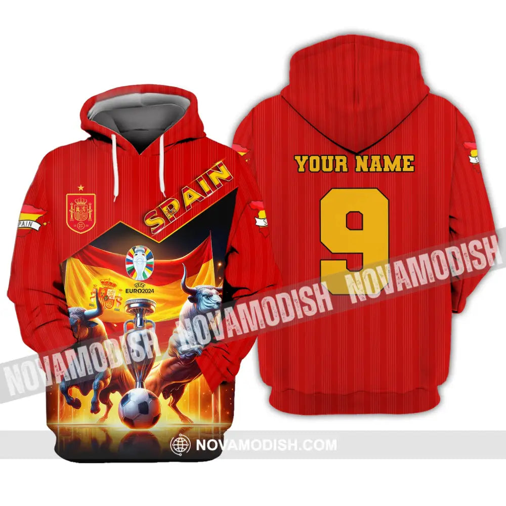 Unisex Shirt Custom Name And Number Euro 2024 Football Spain Polo Hoodie Long Sleeve / S T-Shirt