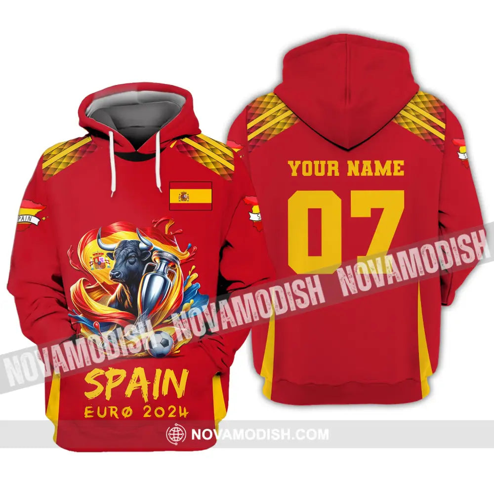 Unisex Shirt Custom Name And Number Euro 2024 Football Spain Polo Hoodie Long Sleeve / S T-Shirt