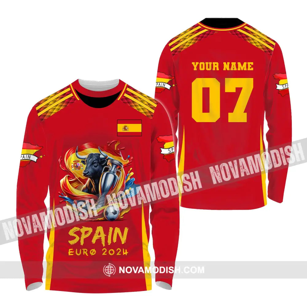 Unisex Shirt Custom Name And Number Euro 2024 Football Spain Polo Hoodie Long Sleeve / S T-Shirt