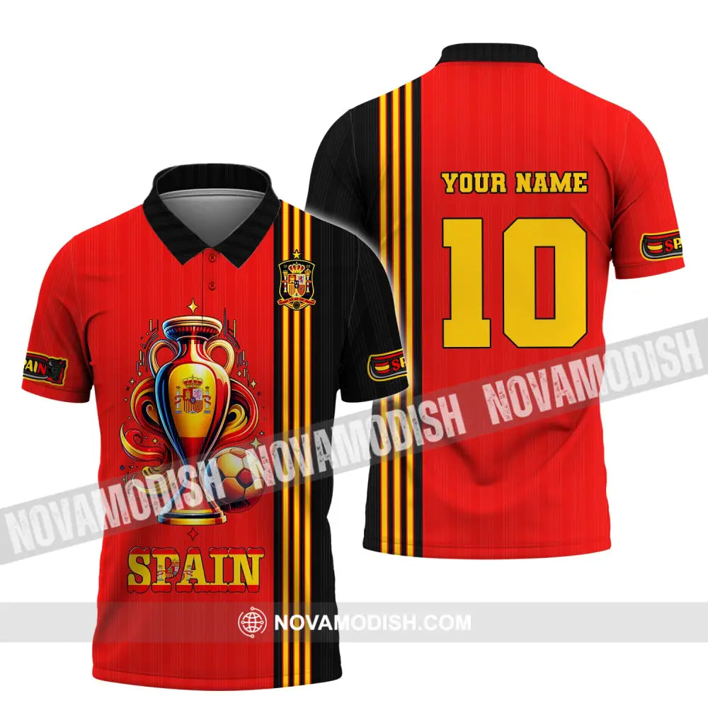 Unisex Shirt Custom Name And Number Euro 2024 Football Spain Polo Hoodie Long Sleeve / S T-Shirt