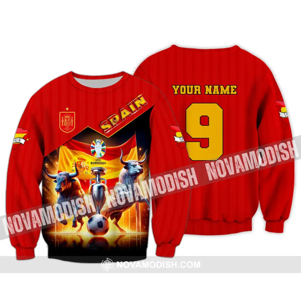 Unisex Shirt Custom Name And Number Euro 2024 Football Spain Polo Hoodie Long Sleeve / S T-Shirt