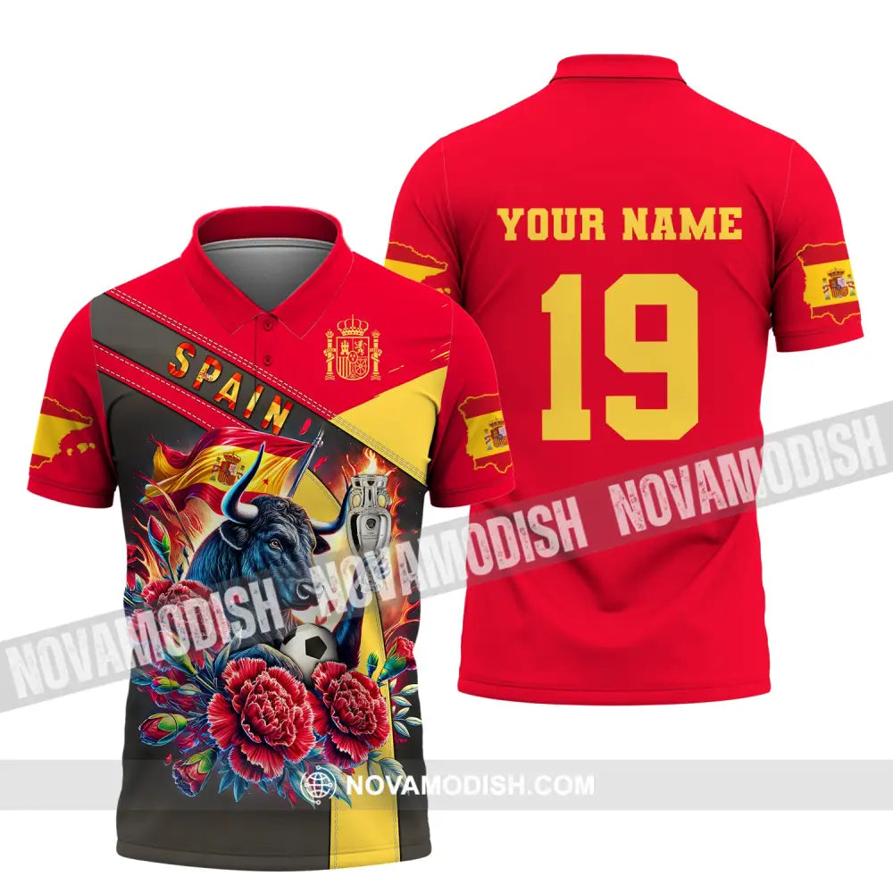 Unisex Shirt Custom Name And Number Euro 2024 Football Spain Polo Hoodie Long Sleeve / S T-Shirt