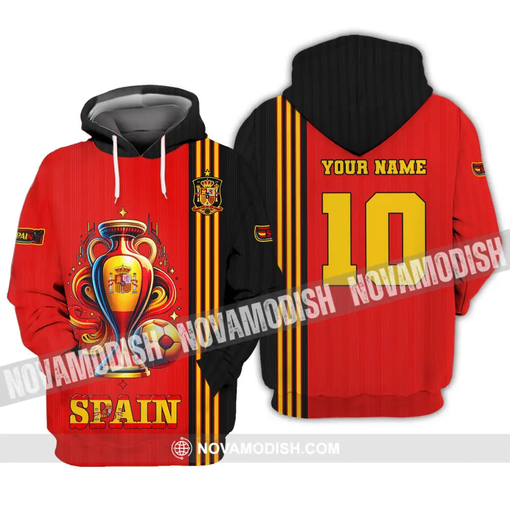 Unisex Shirt Custom Name And Number Euro 2024 Football Spain Polo Hoodie Long Sleeve / S T-Shirt