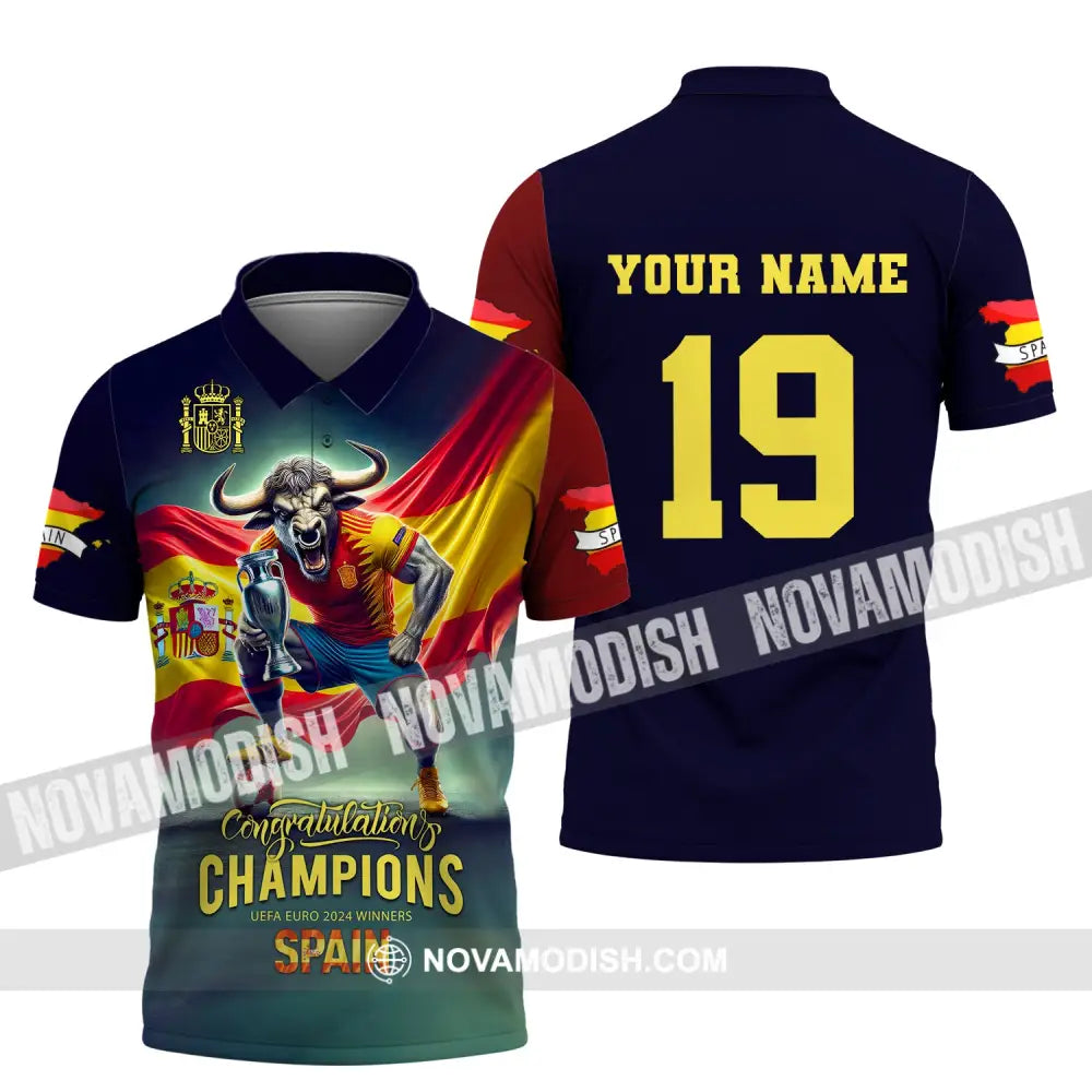 Unisex Shirt Custom Name And Number Euro 2024 Football Spain Polo Hoodie Long Sleeve / S T-Shirt