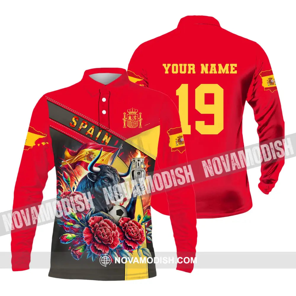 Unisex Shirt Custom Name And Number Euro 2024 Football Spain Polo Hoodie Long Sleeve / S T-Shirt