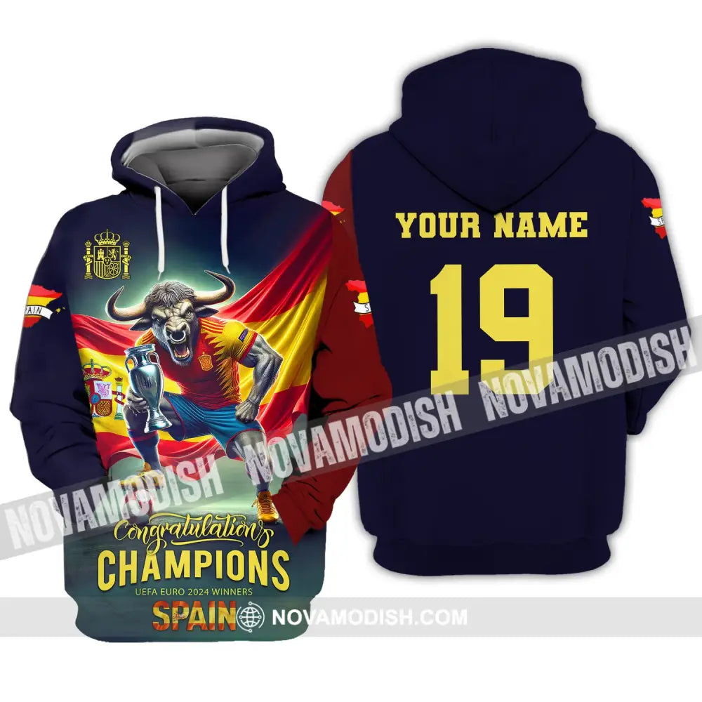 Unisex Shirt Custom Name And Number Euro 2024 Football Spain Polo Hoodie Long Sleeve / S T-Shirt