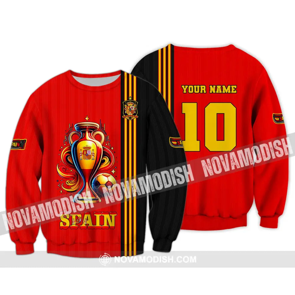 Unisex Shirt Custom Name And Number Euro 2024 Football Spain Polo Hoodie Long Sleeve / S T-Shirt