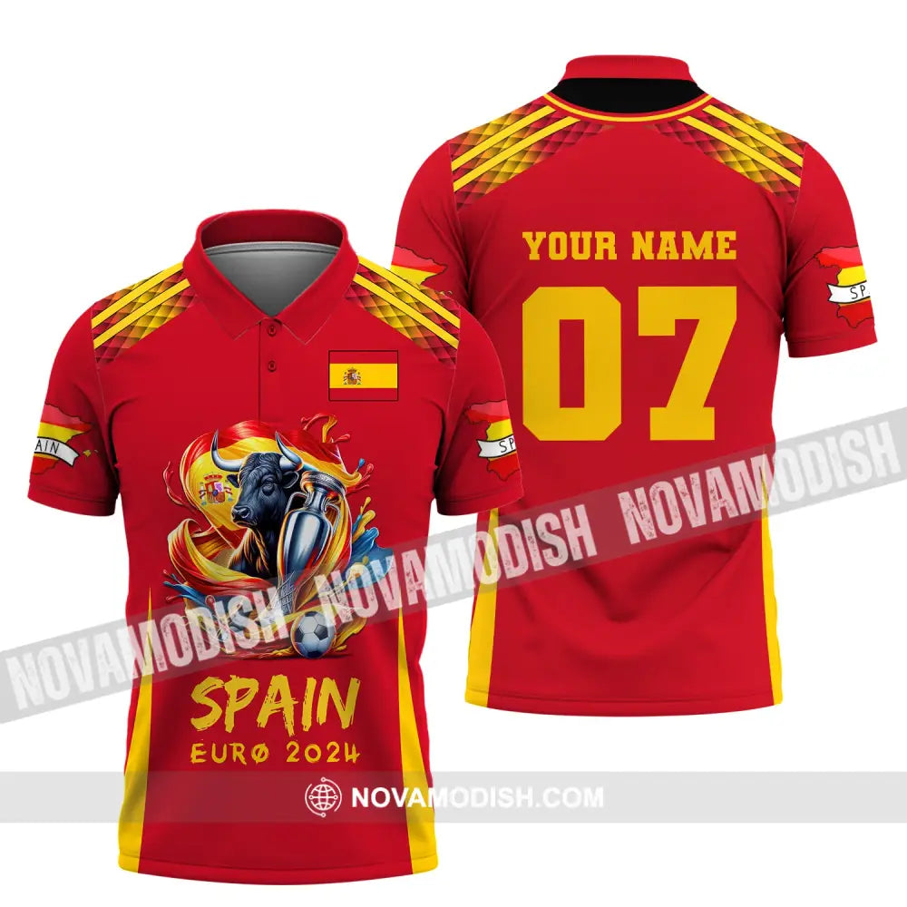 Unisex Shirt Custom Name And Number Euro 2024 Football Spain Polo Hoodie Long Sleeve / S T-Shirt