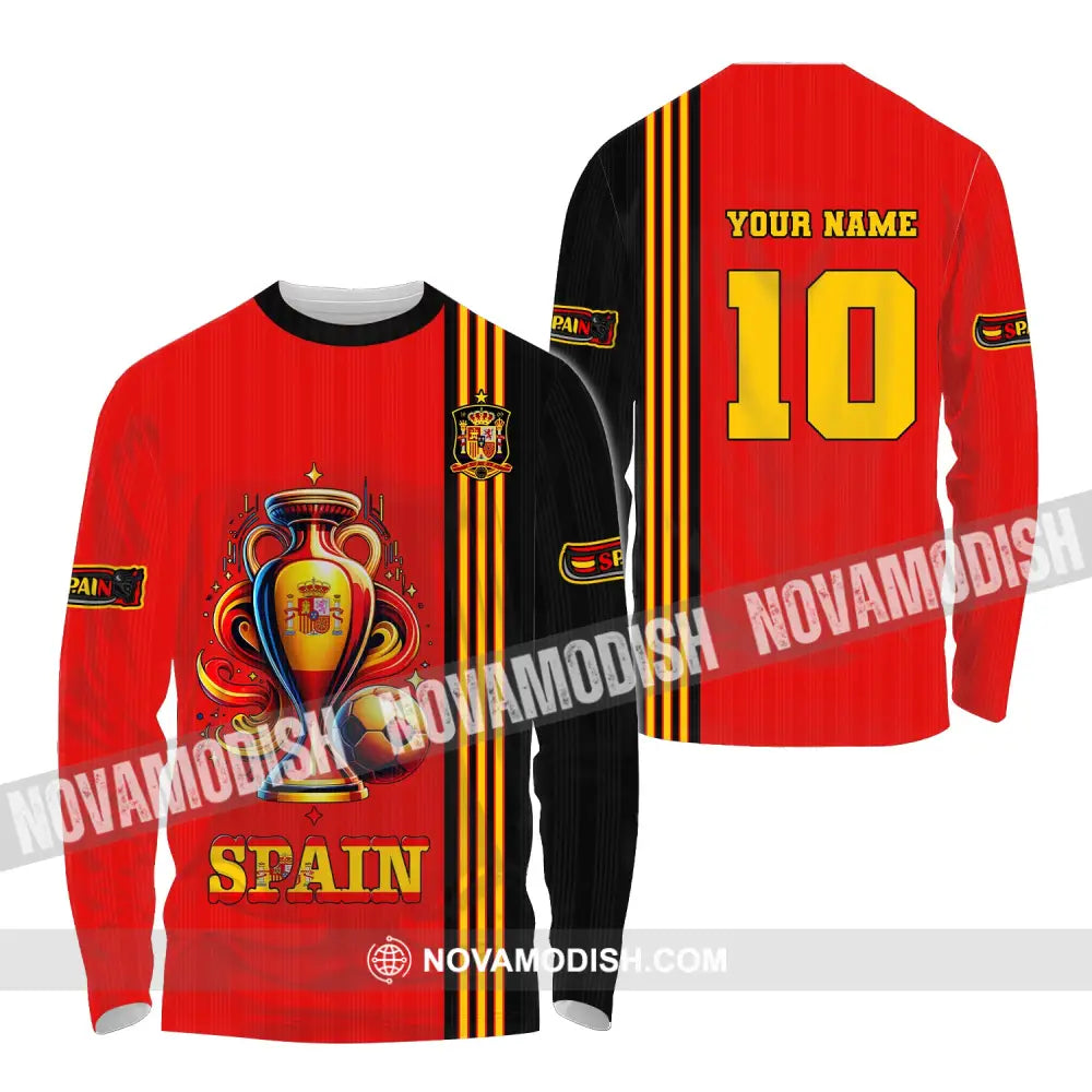 Unisex Shirt Custom Name And Number Euro 2024 Football Spain Polo Hoodie Long Sleeve / S T-Shirt